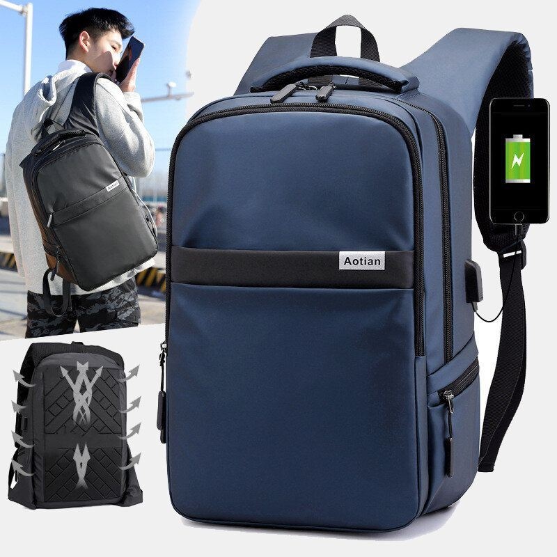 Mężczyźni Ładowanie Usb Outdoor Nylon Travel Wodoodporna Torba Na Laptopa O Dużej Pojemności 13 Cali Torba Podróżna Plecak