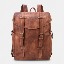 Mężczyźni Vintage Business Outdoor Duża Pojemność School College Bookbag Pu Leather Kontrastowy Kolor 14-calowa Torba Na Laptopa