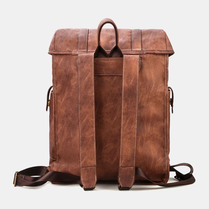 Mężczyźni Vintage Business Outdoor Duża Pojemność School College Bookbag Pu Leather Kontrastowy Kolor 14-calowa Torba Na Laptopa