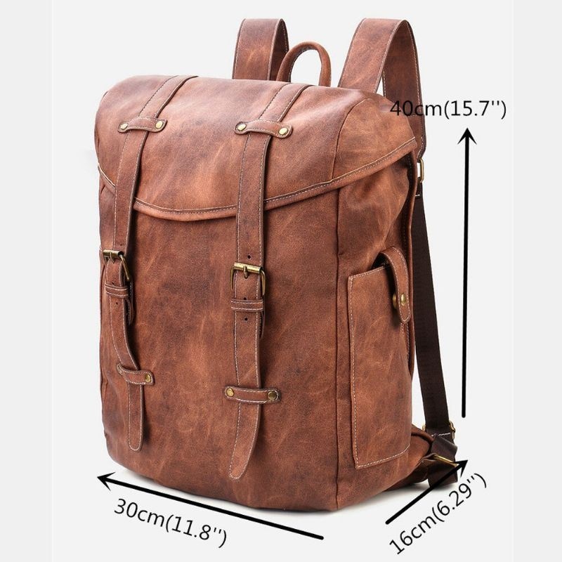 Mężczyźni Vintage Business Outdoor Duża Pojemność School College Bookbag Pu Leather Kontrastowy Kolor 14-calowa Torba Na Laptopa