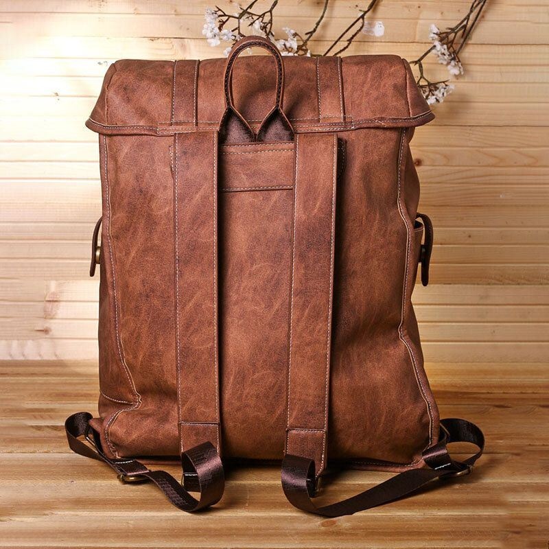 Mężczyźni Vintage Business Outdoor Duża Pojemność School College Bookbag Pu Leather Kontrastowy Kolor 14-calowa Torba Na Laptopa