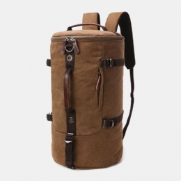 Mężczyźni Vintage Canvas Duża Pojemność Multi-carry Solid Color Cylinder Casual Plecak Torba Crossbody