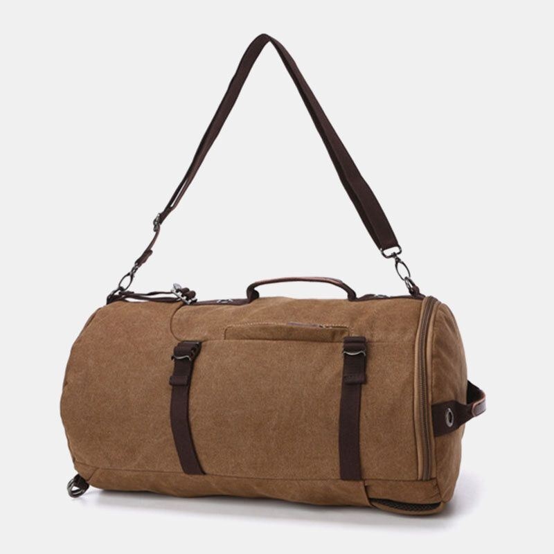 Mężczyźni Vintage Canvas Duża Pojemność Multi-carry Solid Color Cylinder Casual Plecak Torba Crossbody