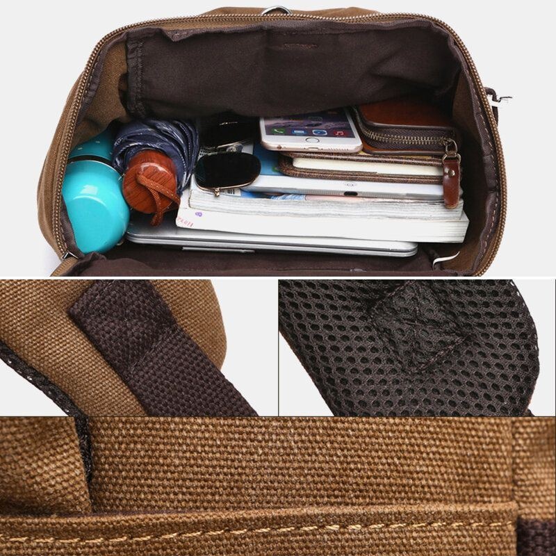 Mężczyźni Vintage Canvas Duża Pojemność Multi-carry Solid Color Cylinder Casual Plecak Torba Crossbody