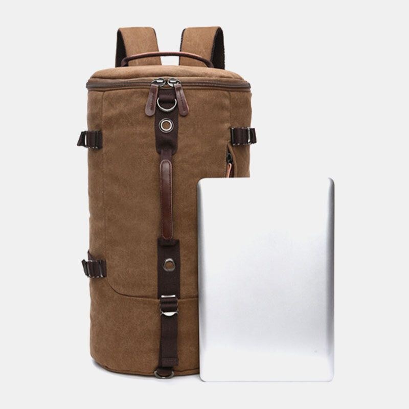 Mężczyźni Vintage Canvas Duża Pojemność Multi-carry Solid Color Cylinder Casual Plecak Torba Crossbody