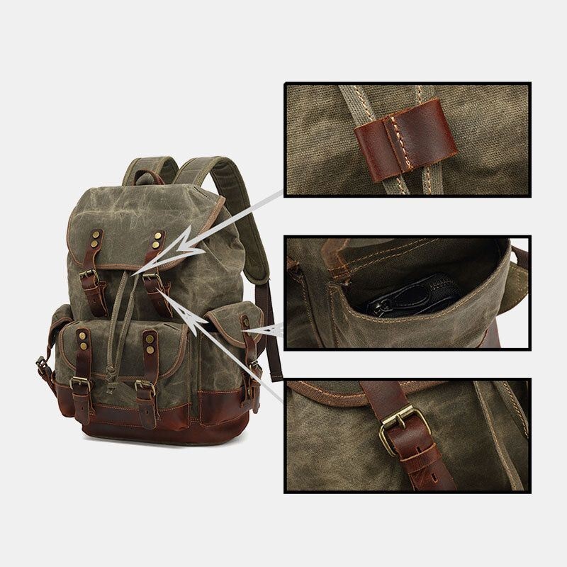 Mężczyźni Vintage Canvas Leather Odporny Na Zużycie Wodoodporny Plecak Antykradzieżowy Rekreacyjna Torba Podróżna