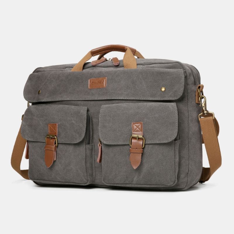 Mężczyźni Vintage Casual Canvas Duża 17-calowa Torba Na Laptopa Plecak Z Wieloma Kieszeniami Crossbody Bag