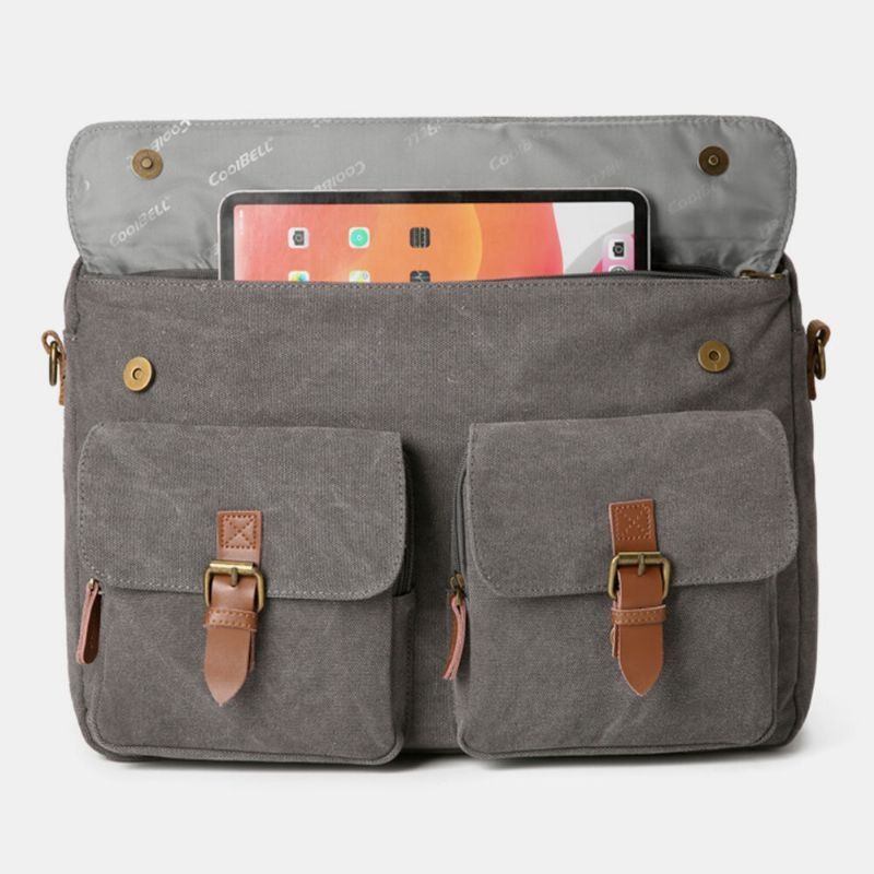 Mężczyźni Vintage Casual Canvas Duża 17-calowa Torba Na Laptopa Plecak Z Wieloma Kieszeniami Crossbody Bag