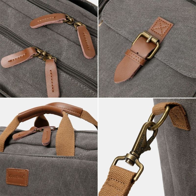 Mężczyźni Vintage Casual Canvas Duża 17-calowa Torba Na Laptopa Plecak Z Wieloma Kieszeniami Crossbody Bag