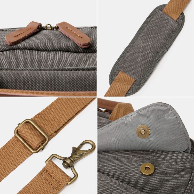 Mężczyźni Vintage Casual Canvas Duża 17-calowa Torba Na Laptopa Plecak Z Wieloma Kieszeniami Crossbody Bag