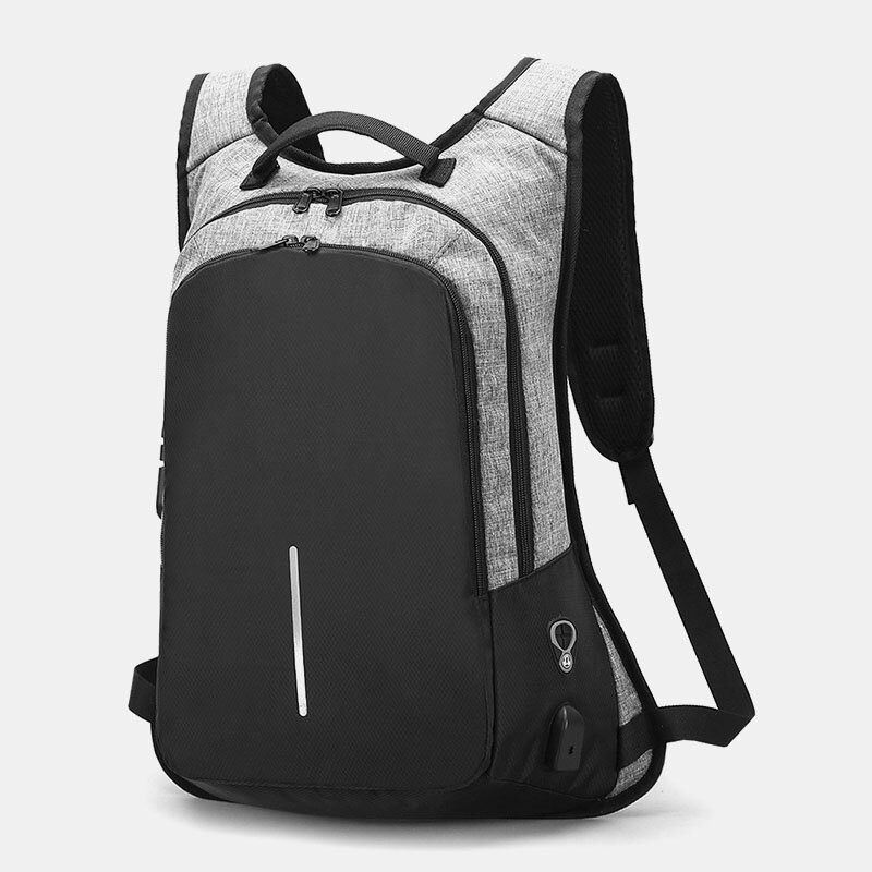 Męska Biznesowa Patchworkowa 15.6-calowa Torba Na Komputer Laboratoryjny Z Ładowaniem Usb Passwork Lock School Bag Backpack