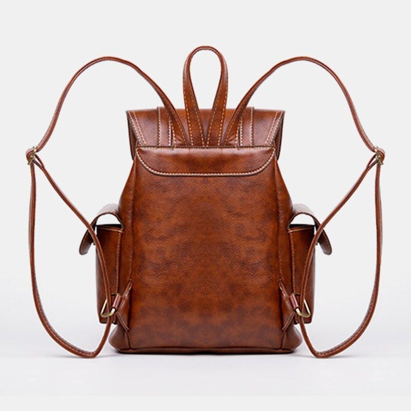 Męski Unisex Faux Leather Business Retro Solid Color Codzienny Plecak Szkolny O Dużej Pojemności