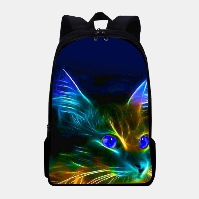 Męski Unisex Oxford Fluorescencyjny Luminous Cat Pattern Duża Pojemność Plecak Szkolny