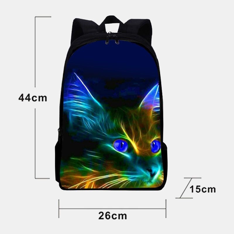 Męski Unisex Oxford Fluorescencyjny Luminous Cat Pattern Duża Pojemność Plecak Szkolny