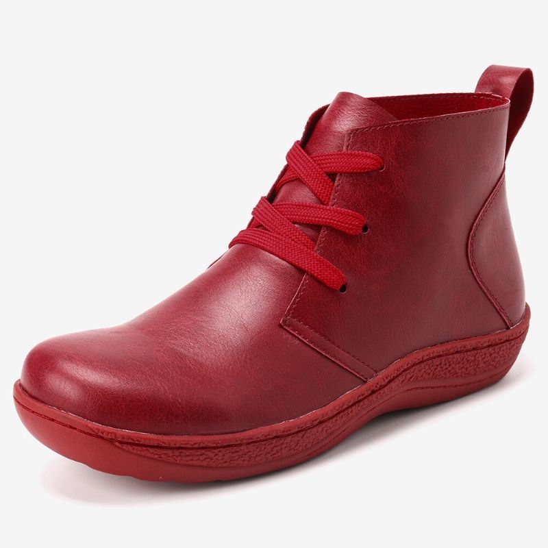 Damskie Buty Do Kostek W Stylu Retro Pure Color Na Niskim Obcasie Ze Skóry