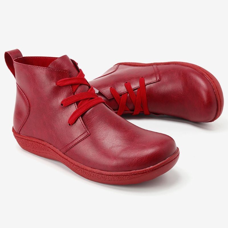 Damskie Buty Do Kostek W Stylu Retro Pure Color Na Niskim Obcasie Ze Skóry