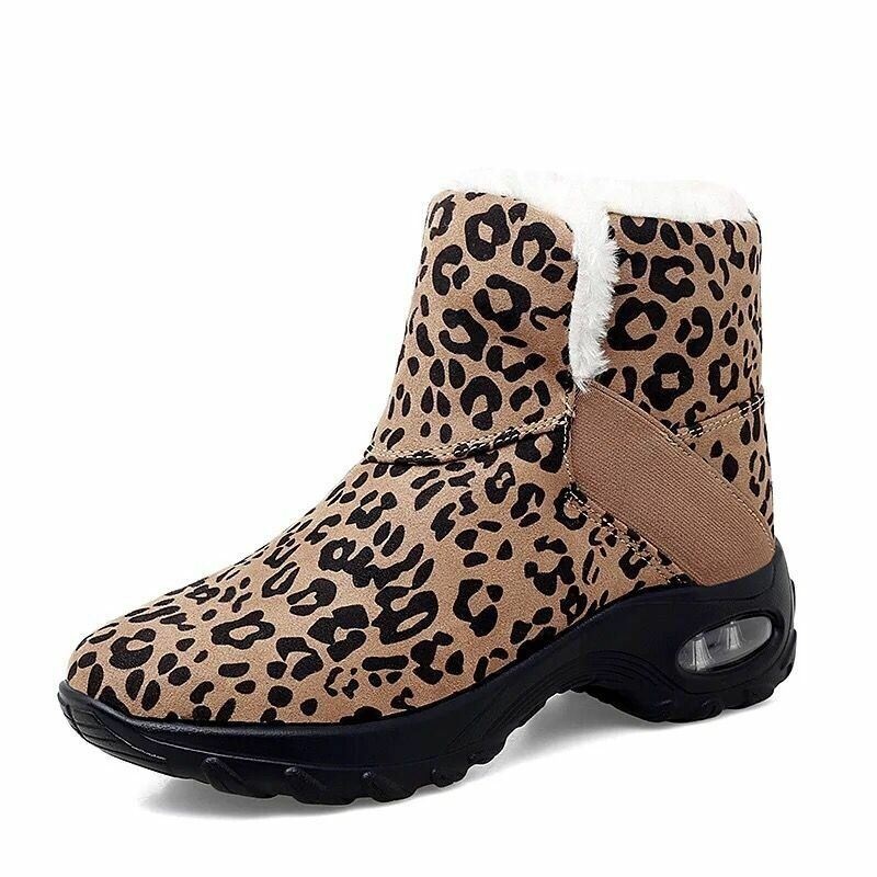 Damskie Ciepłe Antypoślizgowe Buty W Panterkę Slip On Short Snow Boots