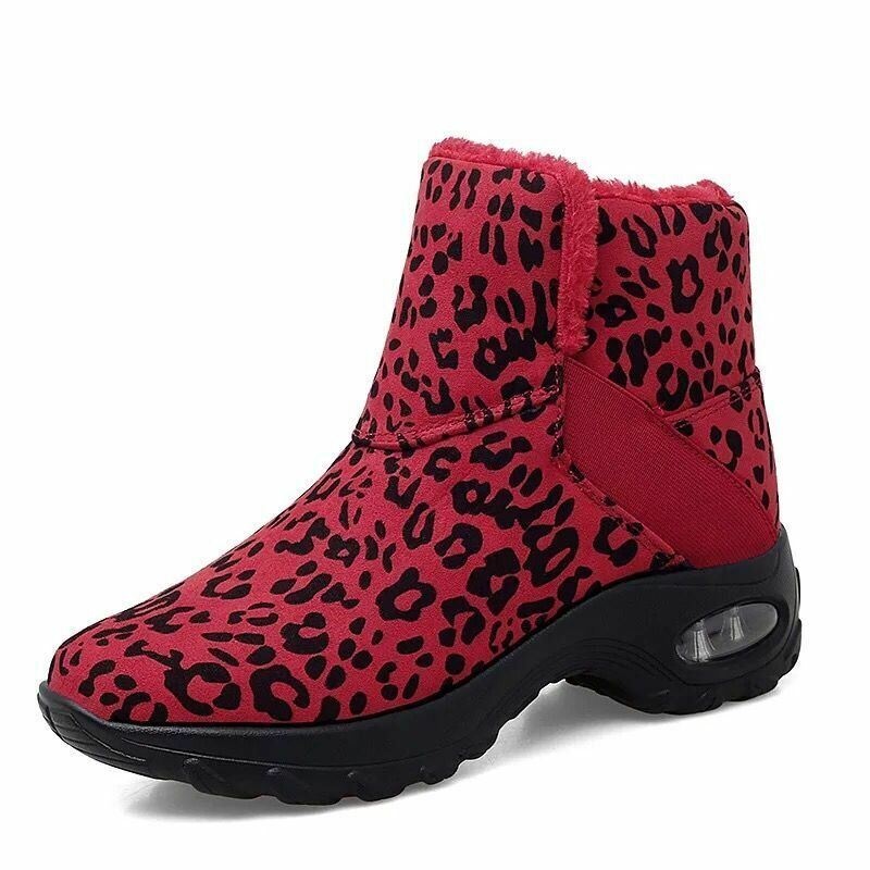 Damskie Ciepłe Antypoślizgowe Buty W Panterkę Slip On Short Snow Boots