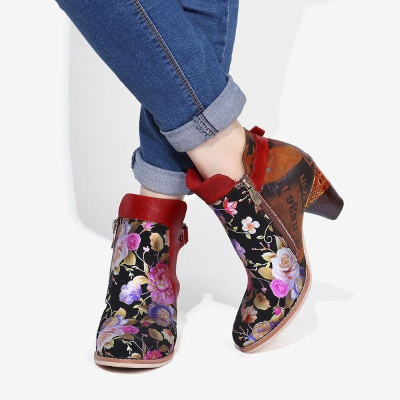 Damskie Retro Bloomed Flower Połącz Z Nowoczesnym Stylowym Literą Eleganckie Unikalne Buty Na Wysokim Obcasie