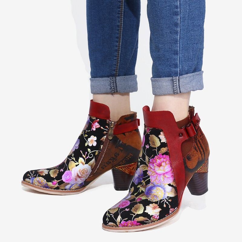 Damskie Retro Bloomed Flower Połącz Z Nowoczesnym Stylowym Literą Eleganckie Unikalne Buty Na Wysokim Obcasie