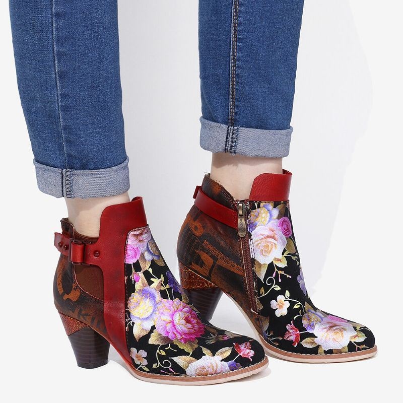 Damskie Retro Bloomed Flower Połącz Z Nowoczesnym Stylowym Literą Eleganckie Unikalne Buty Na Wysokim Obcasie