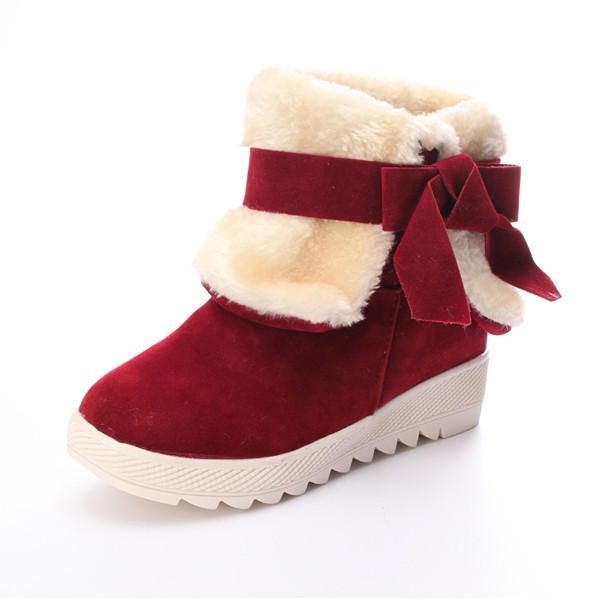 Kobiety Bowknot Faux Fur Line Komfort Płaskie Ciepłe Śnieg Botki