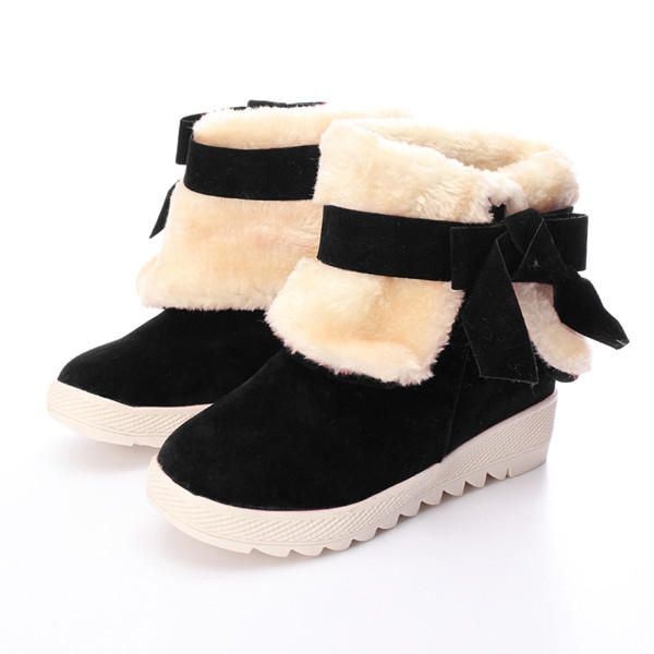 Kobiety Bowknot Faux Fur Line Komfort Płaskie Ciepłe Śnieg Botki