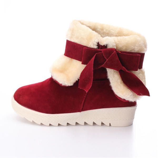 Kobiety Bowknot Faux Fur Line Komfort Płaskie Ciepłe Śnieg Botki