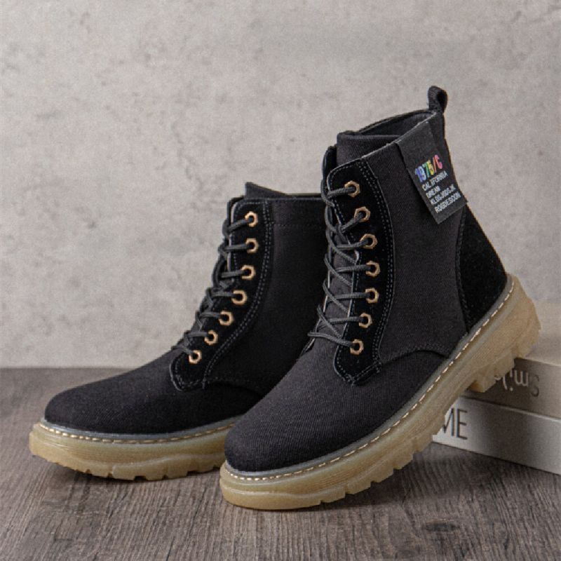 Kobiety Casual Canvas Gruba Podeszwa High Top Lace Up Combat Boots