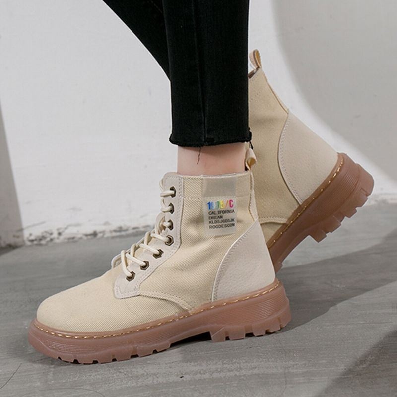 Kobiety Casual Canvas Gruba Podeszwa High Top Lace Up Combat Boots