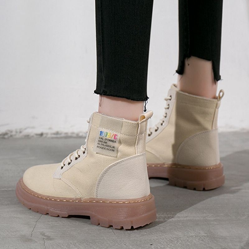 Kobiety Casual Canvas Gruba Podeszwa High Top Lace Up Combat Boots