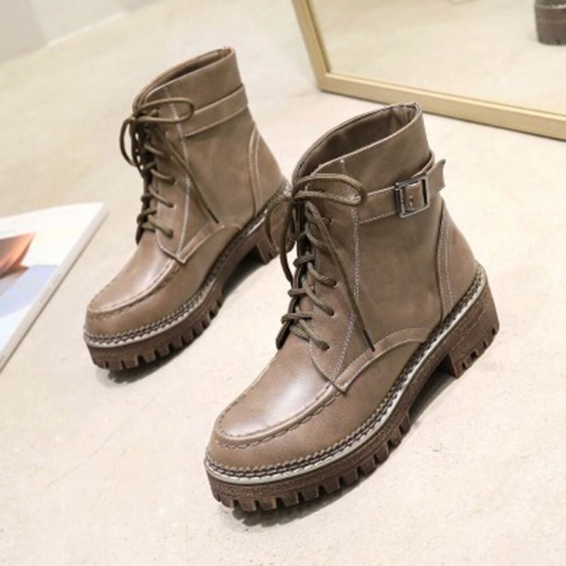 Kobiety Casual Solid Color Buckle Up Platform Short Combat Boots