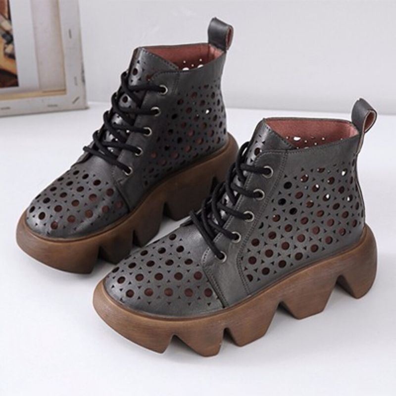 Kobiety Oddychające Hollow Out Lace Up Gruba Podeszwa Krótkie Buty