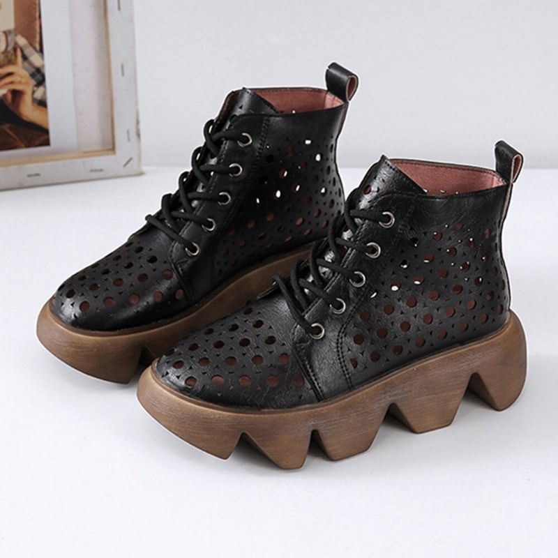 Kobiety Oddychające Hollow Out Lace Up Gruba Podeszwa Krótkie Buty