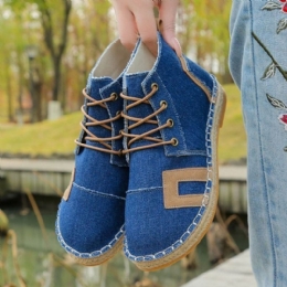 Kobiety Retro Casual Lace-up Wygodne Ręcznie Przeszywane Espadryle Płaskie Krótkie Buty