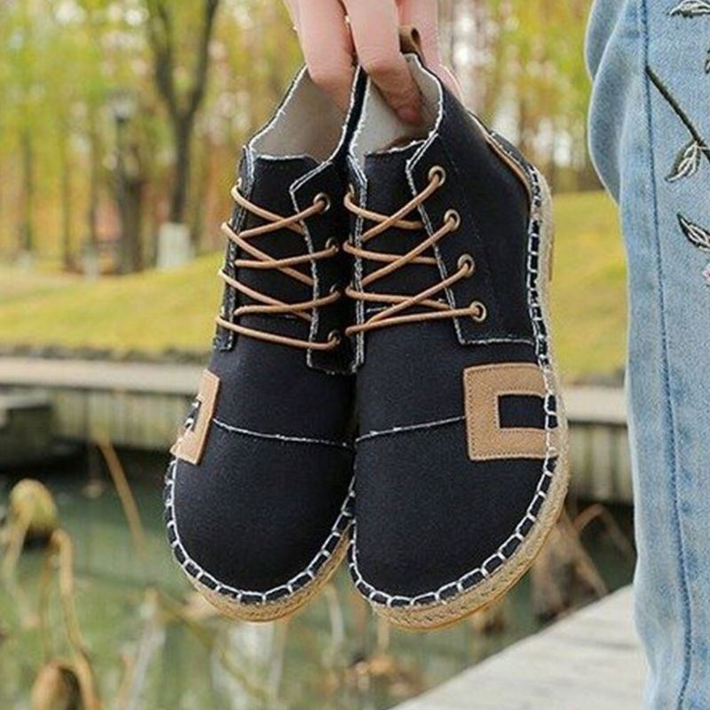 Kobiety Retro Casual Lace-up Wygodne Ręcznie Przeszywane Espadryle Płaskie Krótkie Buty