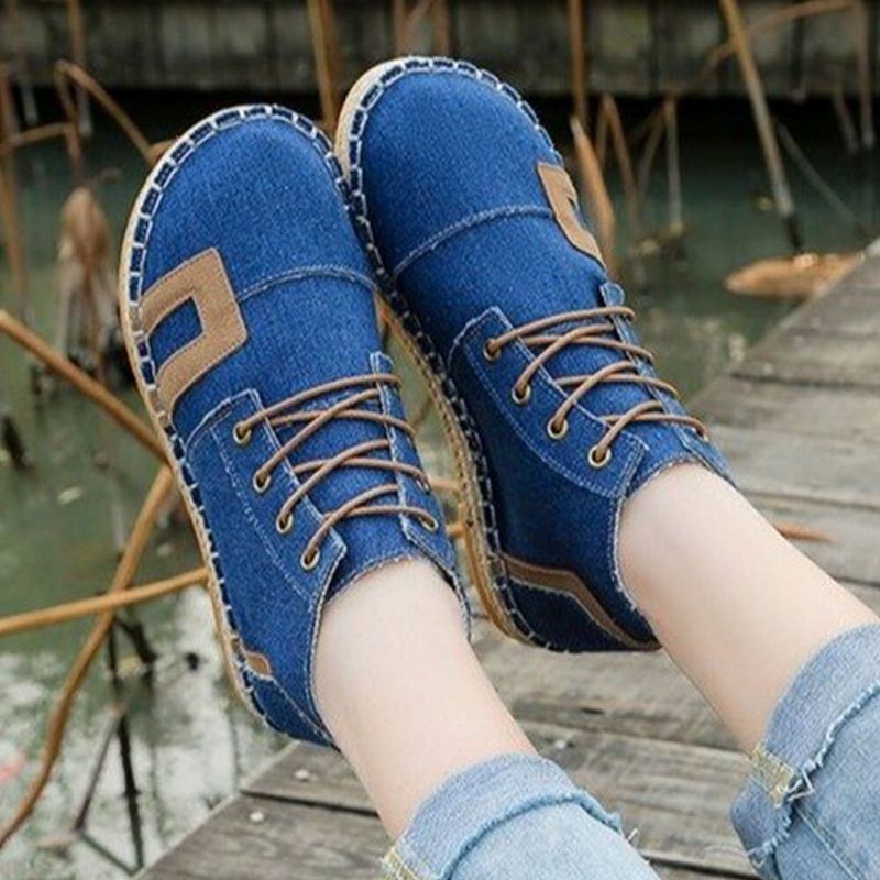 Kobiety Retro Casual Lace-up Wygodne Ręcznie Przeszywane Espadryle Płaskie Krótkie Buty