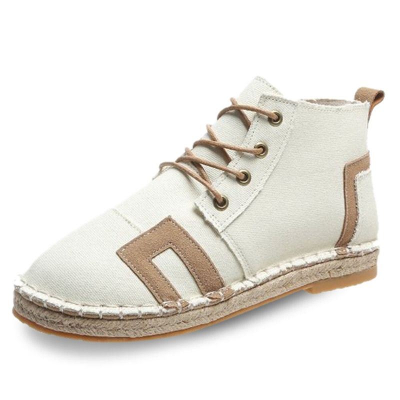 Kobiety Retro Casual Lace-up Wygodne Ręcznie Przeszywane Espadryle Płaskie Krótkie Buty