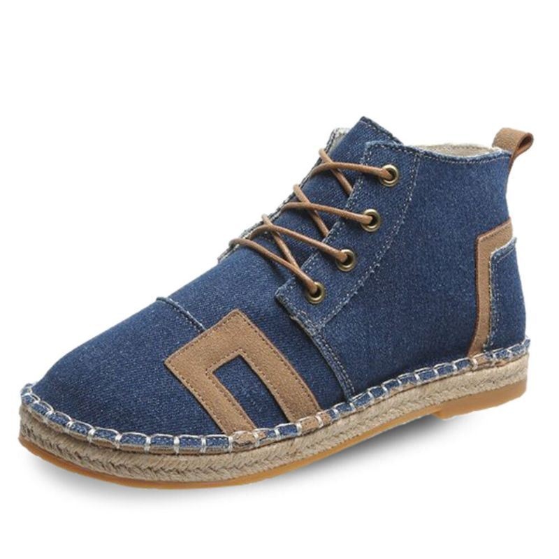 Kobiety Retro Casual Lace-up Wygodne Ręcznie Przeszywane Espadryle Płaskie Krótkie Buty