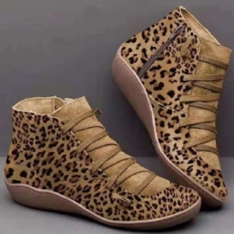 Kobiety W Dużym Rozmiarze Suede Leopard Grain Slip On Comnfy Casual Krótkie Buty Do Kostek