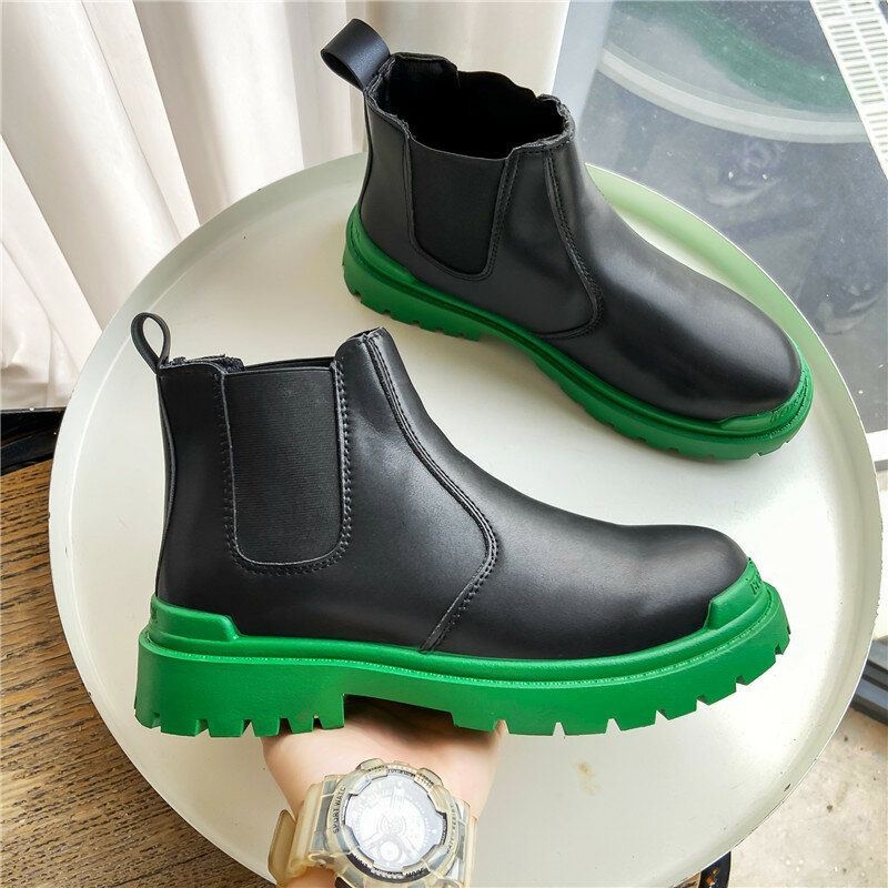 Mężczyźni Pu Leather High Top Splicing Slip On Casual Chelsea Boots