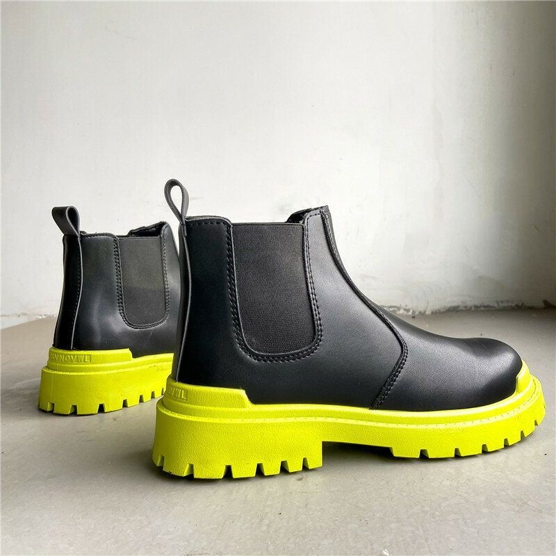 Mężczyźni Pu Leather High Top Splicing Slip On Casual Chelsea Boots