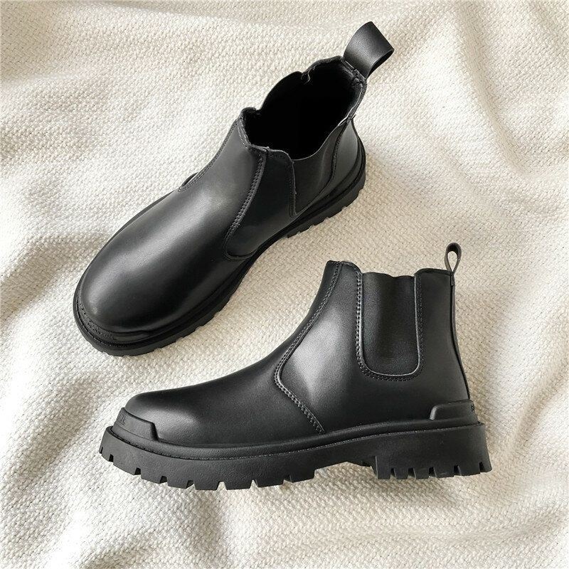 Mężczyźni Pu Leather High Top Splicing Slip On Casual Chelsea Boots