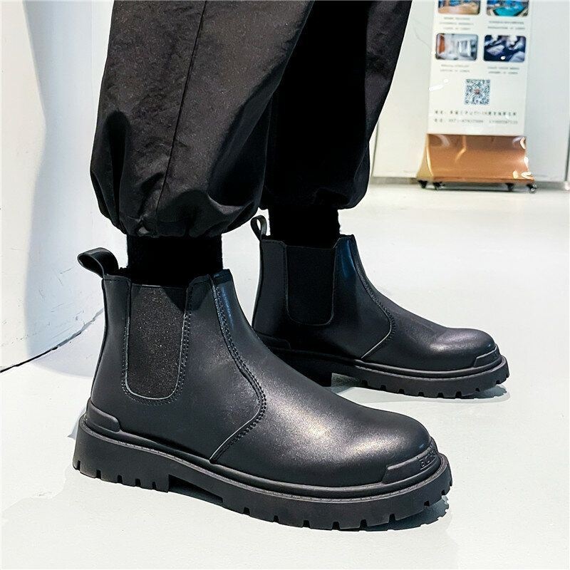 Mężczyźni Pu Leather High Top Splicing Slip On Casual Chelsea Boots