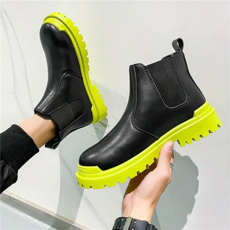 Mężczyźni Pu Leather High Top Splicing Slip On Casual Chelsea Boots