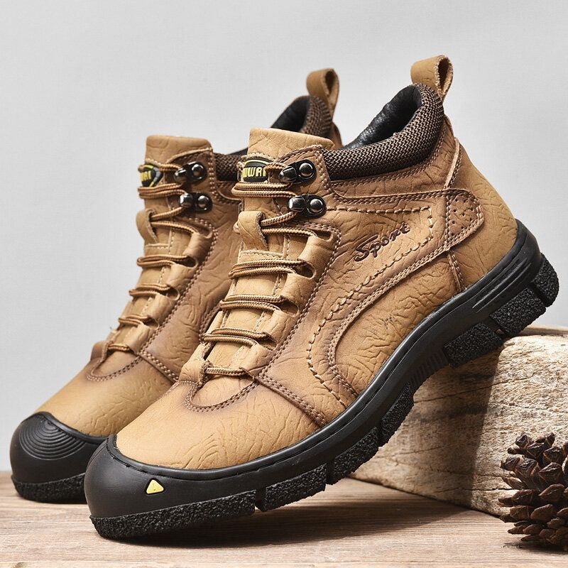 Mężczyźni Skóra Bydlęca Zagęścić Ciepłe Pluszowe Podszewki Outdoor Casual Tooling Boots