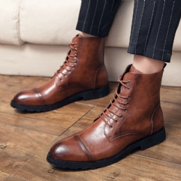 Męska Skóra Bydlęca Wygodna Miękka Podeszwa Vintage Business Lace Up Casual Boots