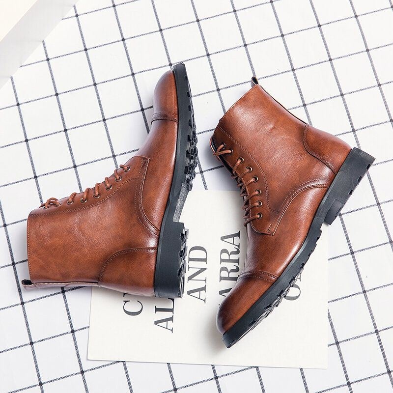 Męska Skóra Bydlęca Wygodna Miękka Podeszwa Vintage Business Lace Up Casual Boots