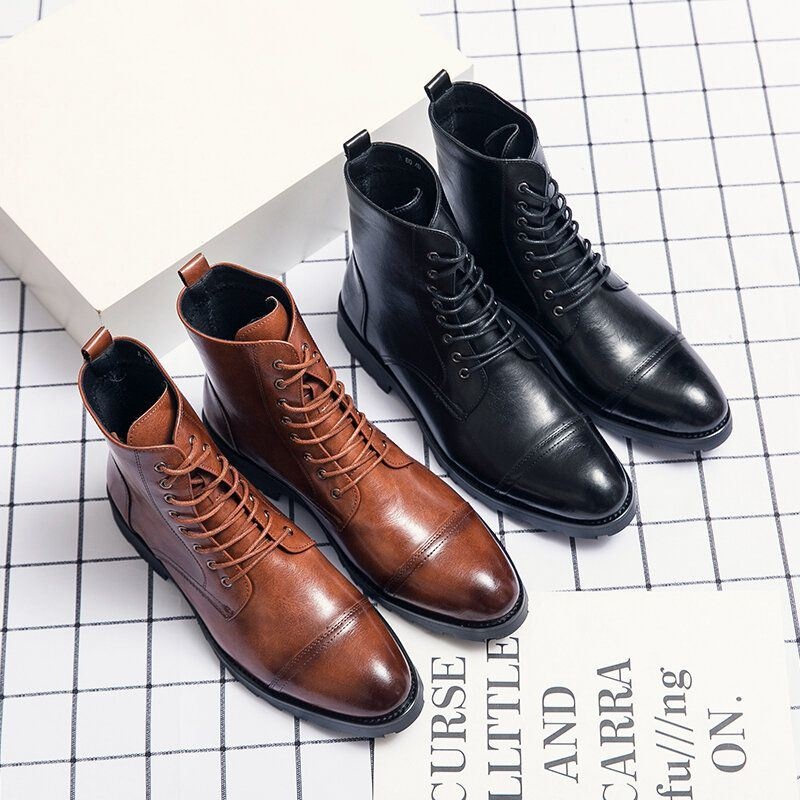 Męska Skóra Bydlęca Wygodna Miękka Podeszwa Vintage Business Lace Up Casual Boots