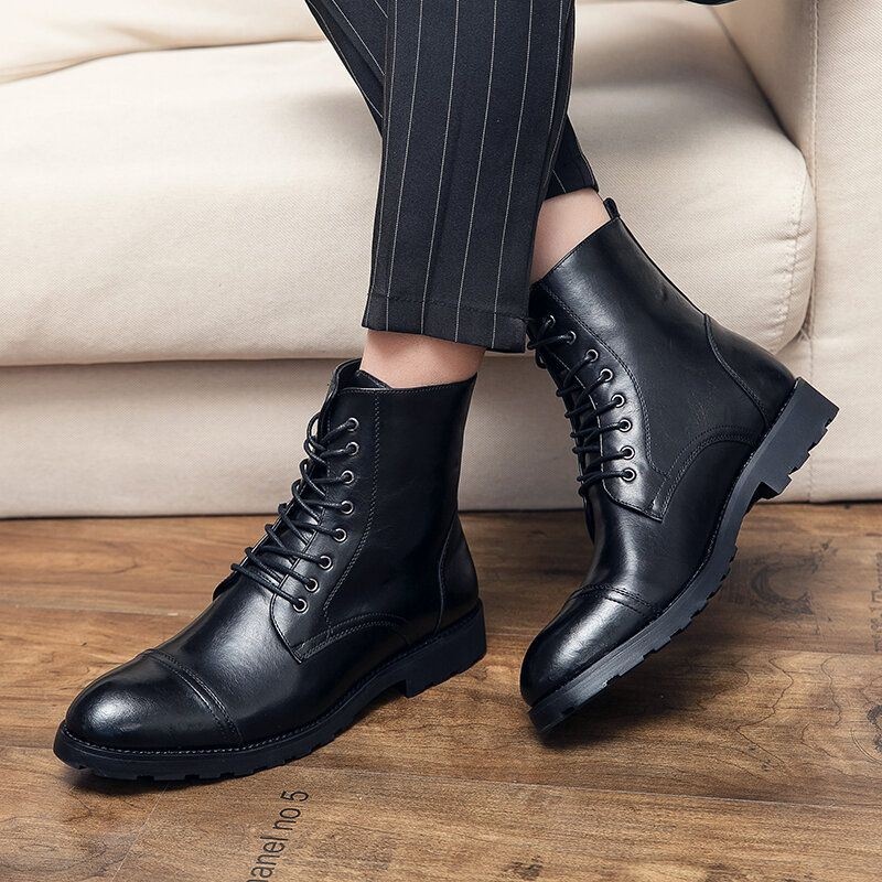 Męska Skóra Bydlęca Wygodna Miękka Podeszwa Vintage Business Lace Up Casual Boots